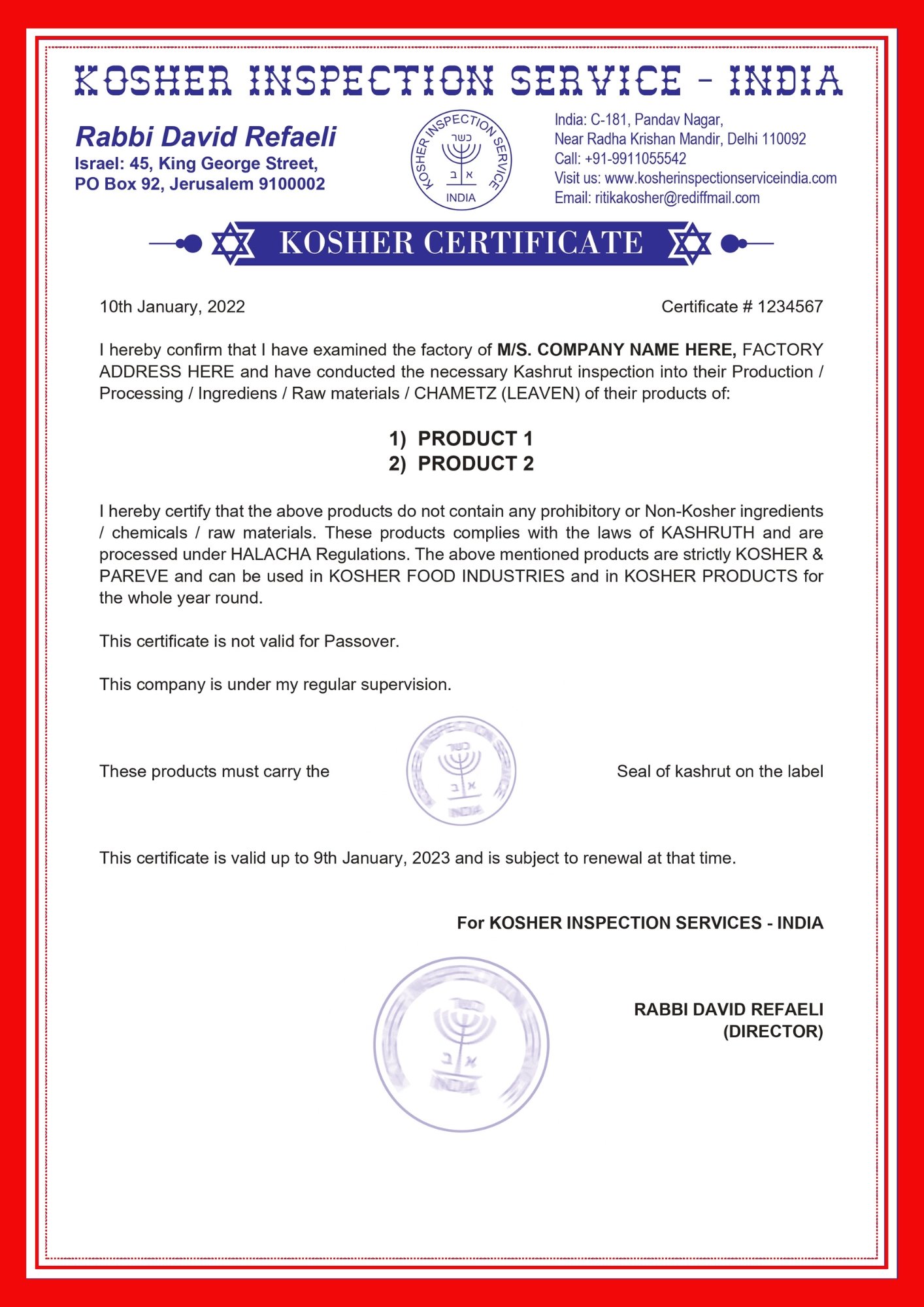 Kosher Certification in Bhopal
